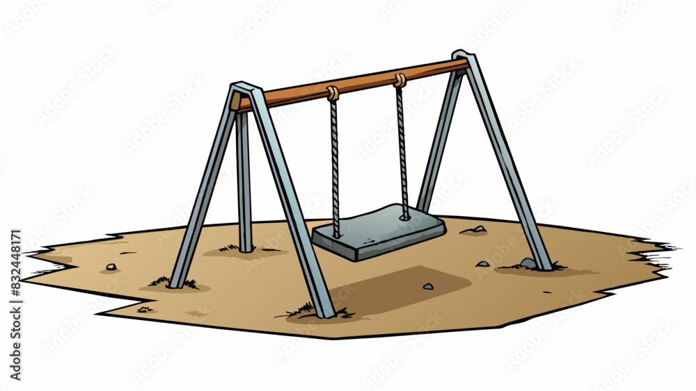 Poster In an abandoned playground a solitary swing sways back and forth in the slightest breeze. The paint on its metal frame is chipped and rusted and the. Cartoon Vector.
