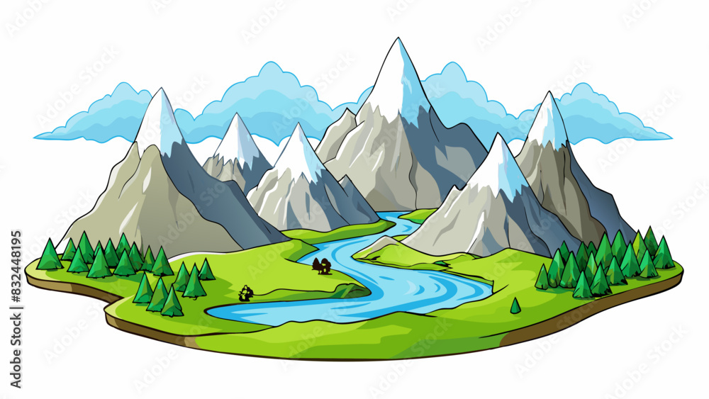 Poster in the background a majestic mountain range loomed its peaks covered in a blanket of snow. the jagge