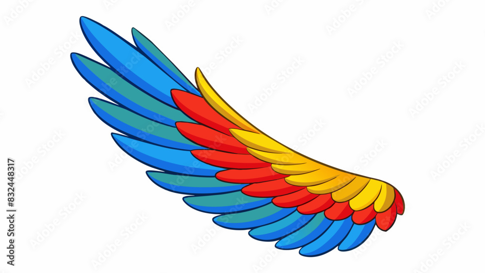 Aufkleber in the fourth illustration we see a large feathery wing with a bright colorful pattern. the feathers