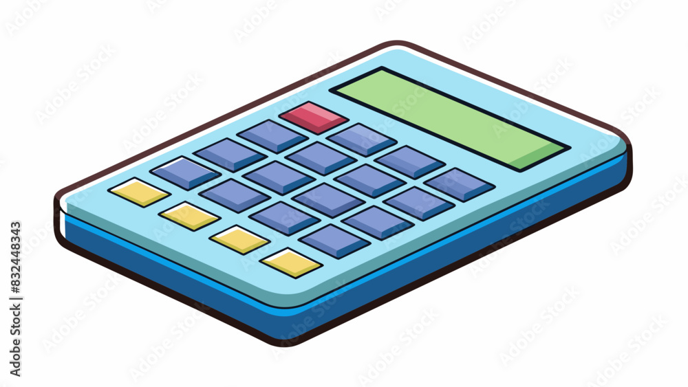 Poster In the fourth illustration we see a small flat object with a rubber coating. On one side there are several raised buttons and a small screen. This. Cartoon Vector.