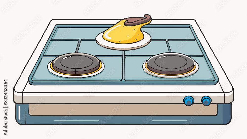 Poster in the kitchen a small spot of grease has splattered onto the stovetop. it leaves a shiny oily resid