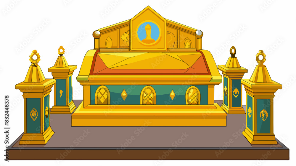 Poster in the palace of the pharaoh elegant golden sarcophagi were displayed each one intricately decorated