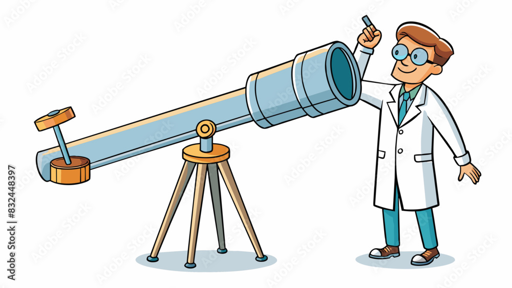 Poster in the observatory the scientist gazed up at the night sky through a giant telescope. the telescope 