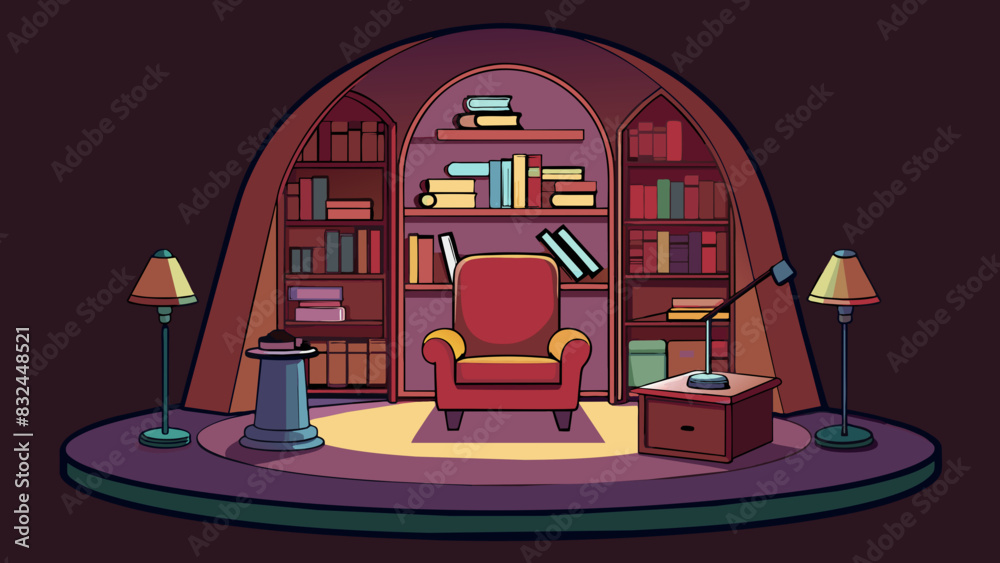 Aufkleber internal a dimly lit study with shelves lining the walls filled with books of all genres and sizes. 