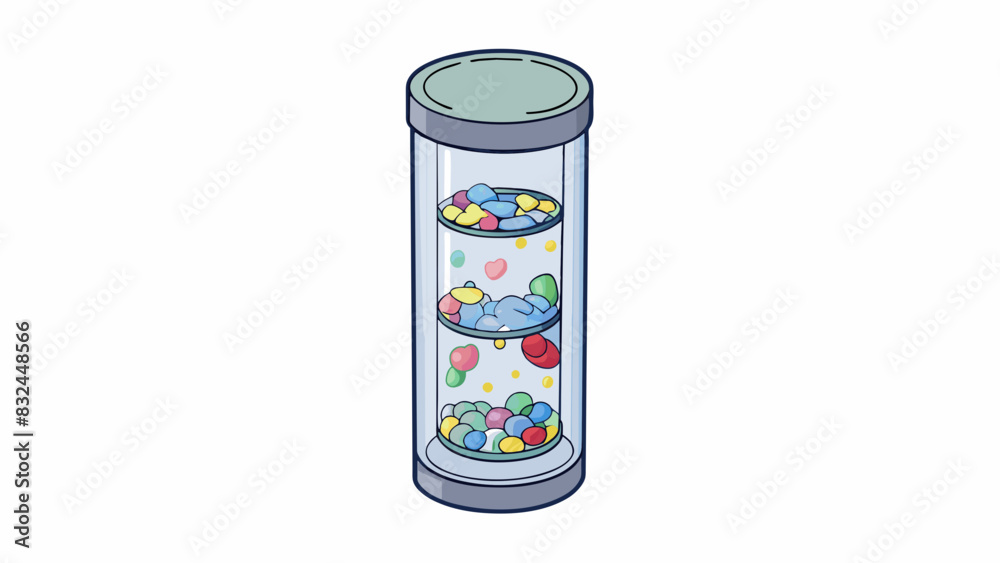 Poster Lastly there is a tall cylindrical object that looks like a mini tower. It is made of a clear scratchresistant material with a sleek modern design.. Cartoon Vector.