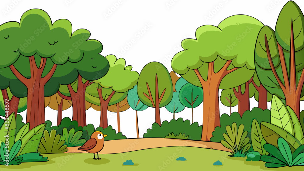 Aufkleber Mostly quiet The only sounds that break the silence are the faint rustling of leaves and the distant call of a bird. The air is still and calm with no. Cartoon Vector.