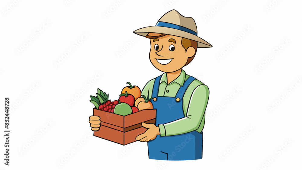 Aufkleber on a farm a farmhand is given a handful of freshly picked vegetables as part of their wage demonstra
