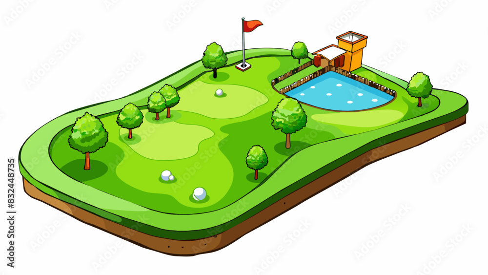 Poster on a golf course an area of perfectly manicured grass neatly trimmed and maintained extending for wh