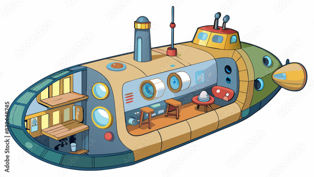 Fototapete On the inside a sub is typically equipped with various gadgets and instruments including a control panel with s and levers to manipulate the direction. Cartoon Vector.