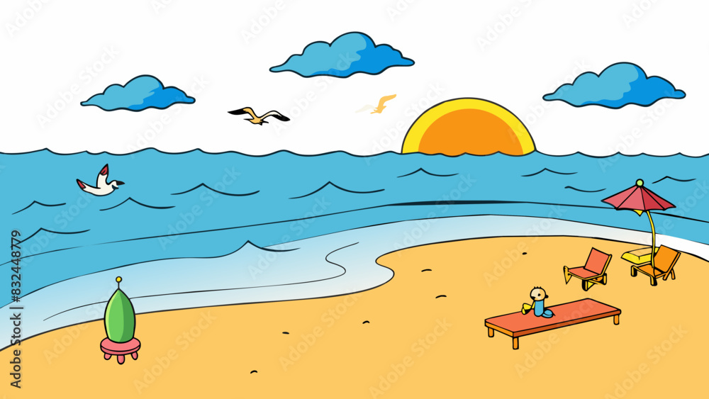 Poster on a quiet beach the sound of waves crashing against the shore is surrounded by the soothing calls o