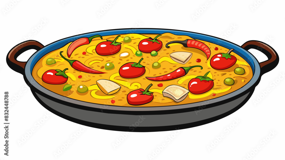 Poster one cant miss the delicious aroma of paella a classic spanish dish cooked in a large shallow pan and