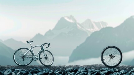 bicycle with mountain background. space area for text