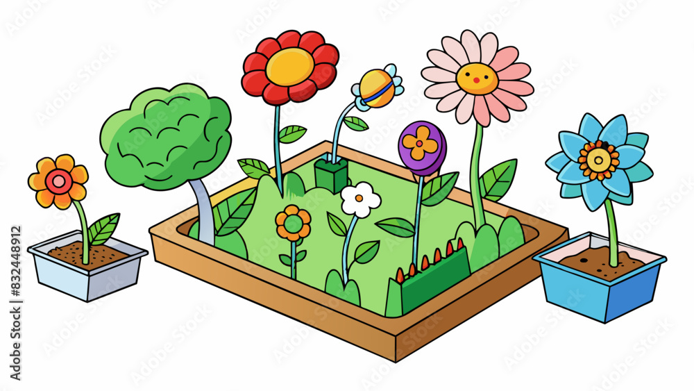 Poster Picture a garden full of different types of flowers each representing a different memory stored within the brain. Some flowers are bright and. Cartoon Vector.