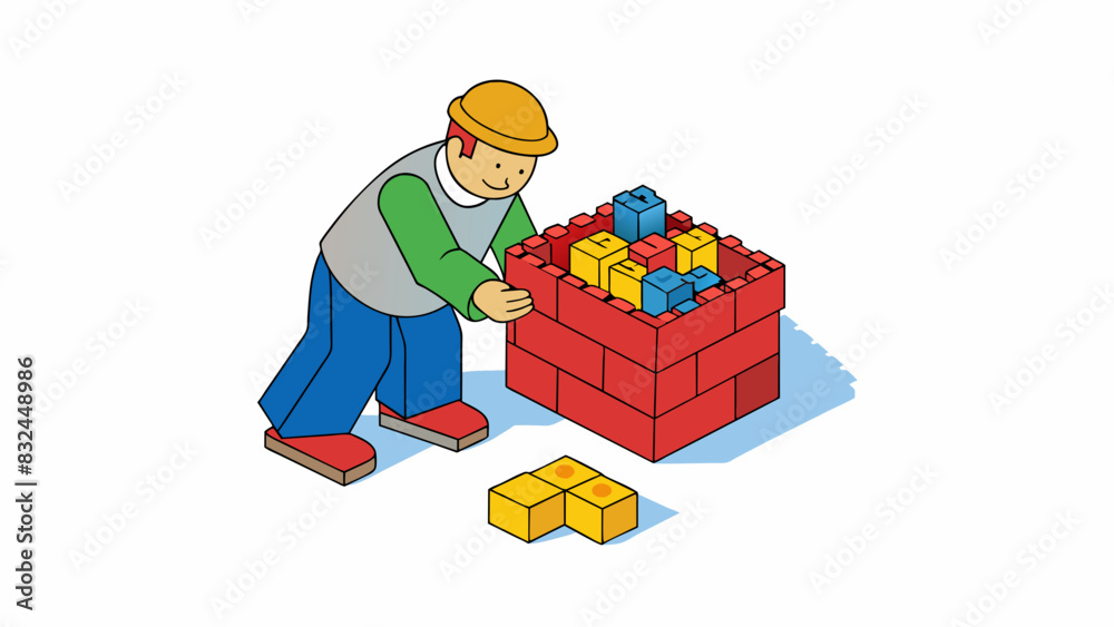 Aufkleber Searching through a bag of mixed to find a specific red block. Characteristics small plastic varying sizes and shapes bright red color.. Cartoon Vector.