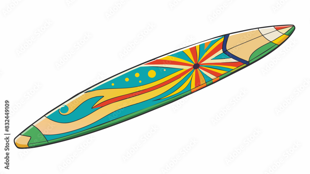 Poster Surfboard Flatter and longer than a typical surfboard the Australian surfboard features a pointed nose and a wide tail. Its surface is covered in. Cartoon Vector.