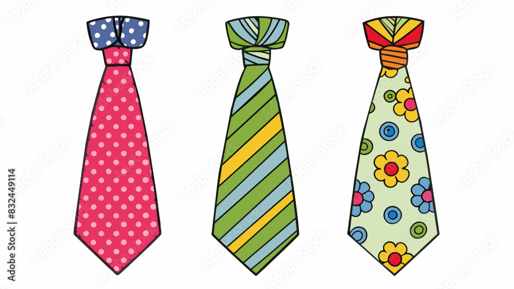 Poster Some ties have prints or patterns on them such as stripes polka dots or floral designs. These add a pop of personality to an otherwise plain outfit. Cartoon Vector.