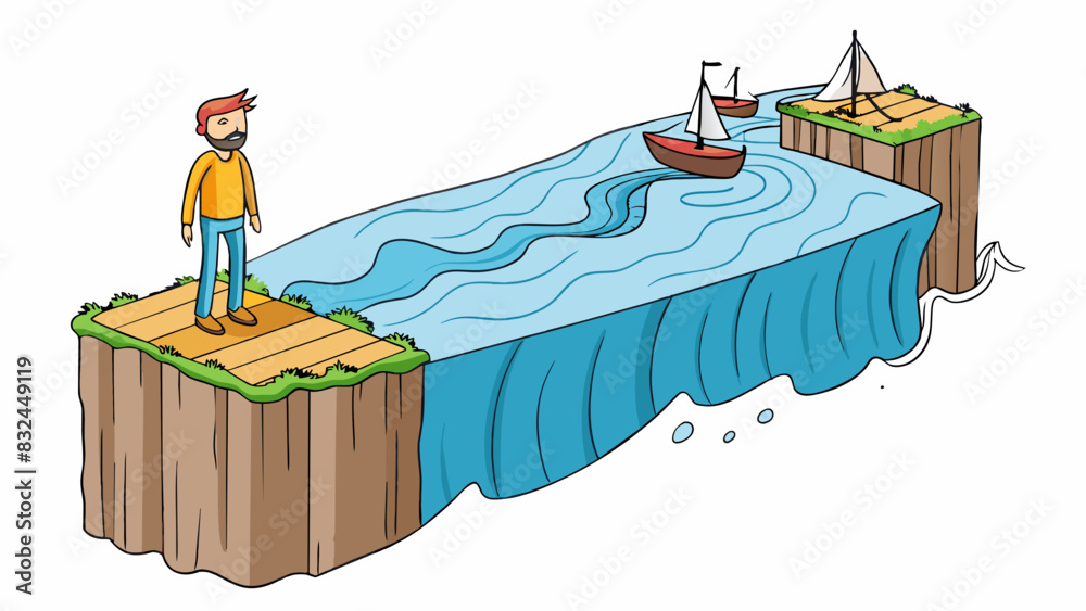 Poster Standing on the edge of the cliff I could feel the cool ocean breeze on my face. The waves crashed against the rocks far below and I could see the. Cartoon Vector.