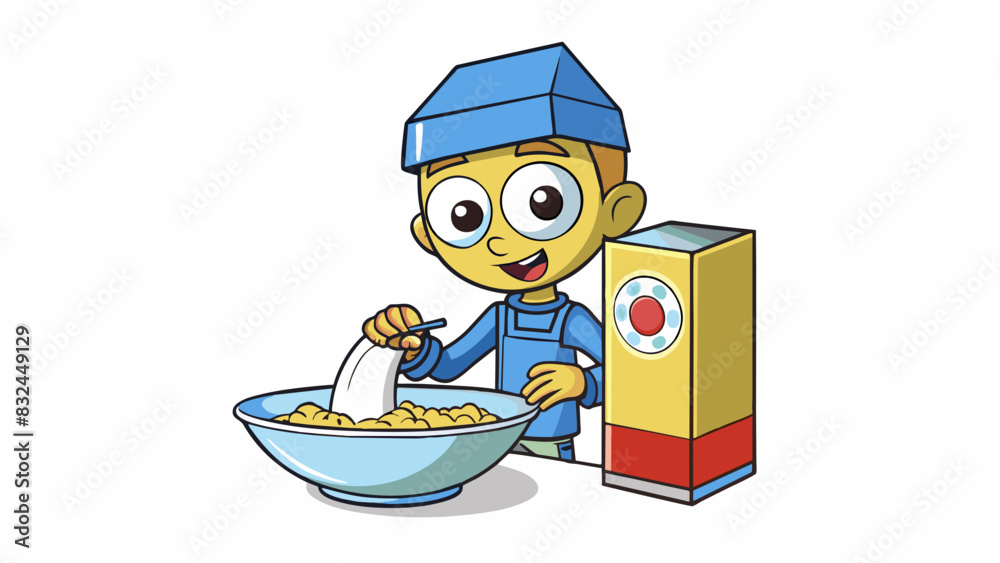 Poster someone pouring milk into their cereal bowl before realizing it was expired. characteristic the milk