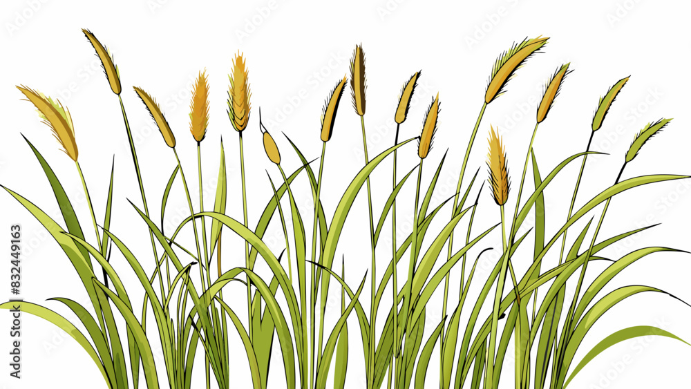 Poster Tall swaying grasses swish softly as a light breeze passes through creating a serene and peaceful atmosphere.. Cartoon Vector.