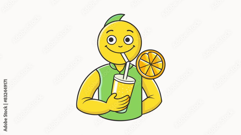 Poster taking a sip of a cold refreshing lemonade on a hot summer day. the lemonade is made with freshly sq