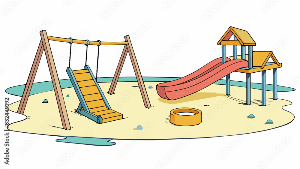 Aufkleber The abandoned playground stood empty its swings and slides squeaking in the wind no longer the source of laughter and play.. Cartoon Vector.