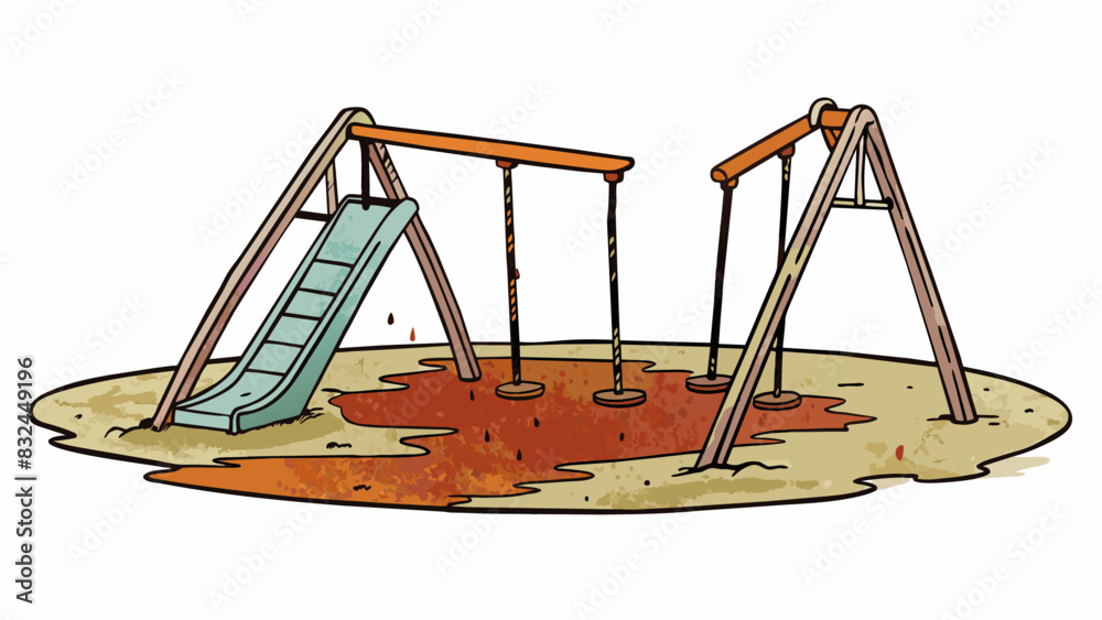 Poster the abandoned playground is filled with creaky rusted swings and slides their once bright colors now