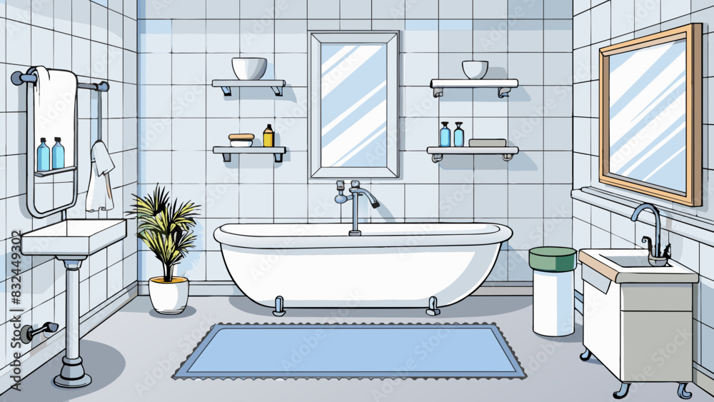 Poster the bathroom is filled with sleek white fixtures a porcelain sink with shiny silver faucets a large 