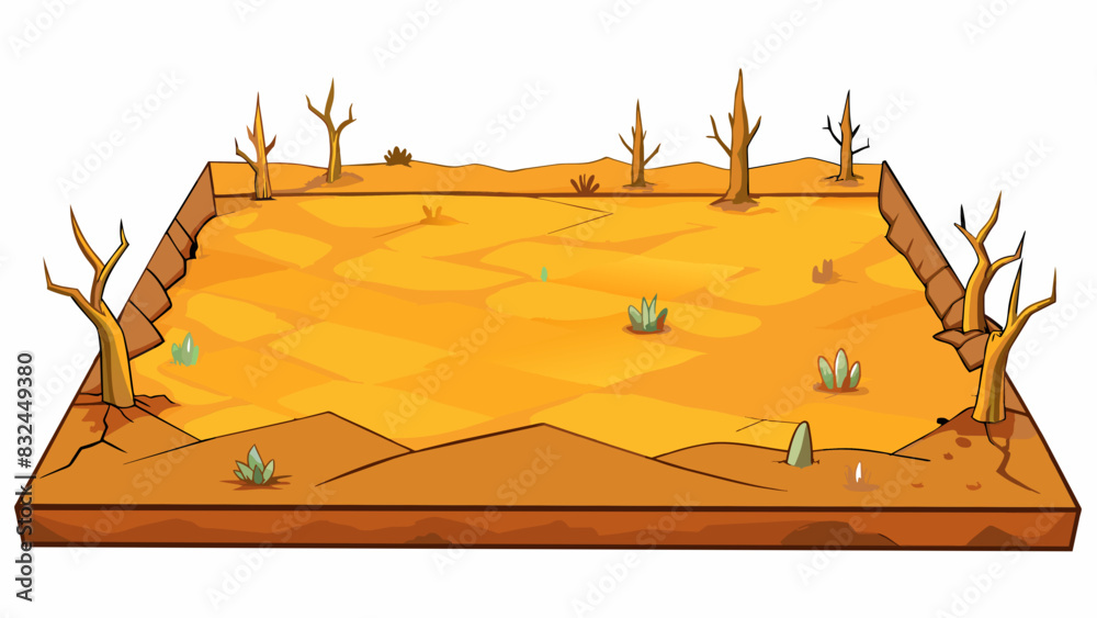 Poster the barren field showed nil signs of life with no plants or animals in sight.. cartoon vector.
