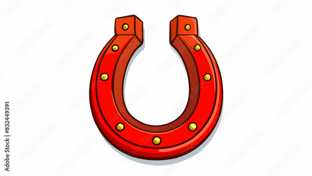 Poster The bright red horseshoe hung above the door its open end facing up to catch all the good luck that came through the house.. Cartoon Vector.