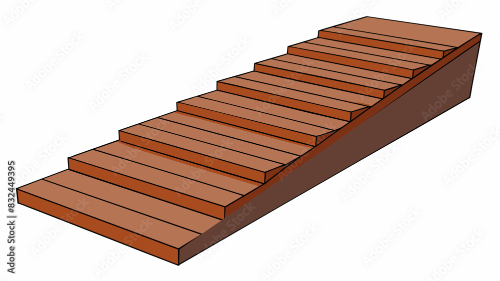 Poster The bottom of a staircase is typically a sy step made of dark wood with a slightly rough surface to prevent slipping.. Cartoon Vector.