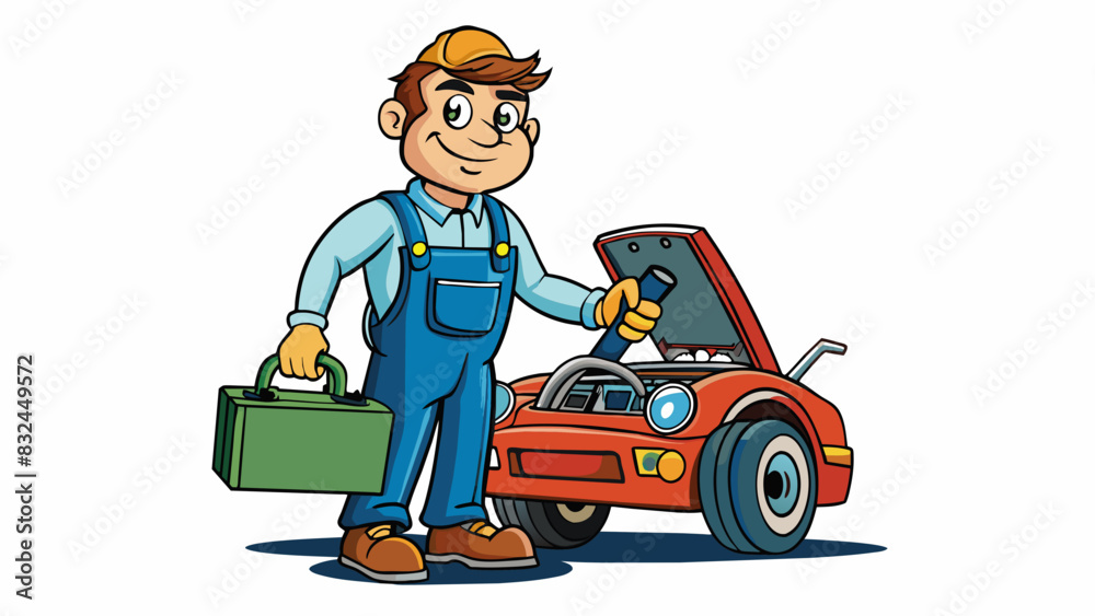 Aufkleber the chief mechanic at the car repair shop had a disheveled appearance with greasy overalls and a rug