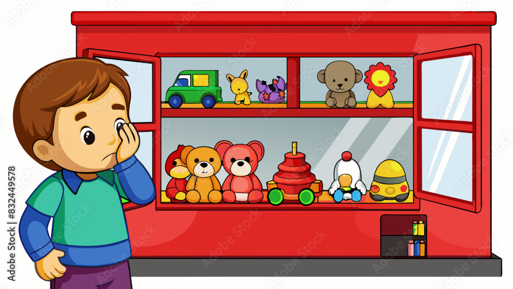 Poster the child took a glance at the toy store window and immediately pressed his face against the glass. 