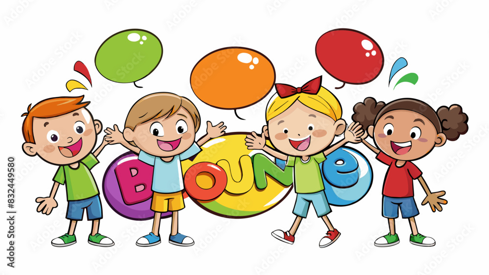Poster The childrens playful dialect bubbled with energetic slang and rapidfire words bouncing around like colorful bouncy balls in a neverending game.. Cartoon Vector.