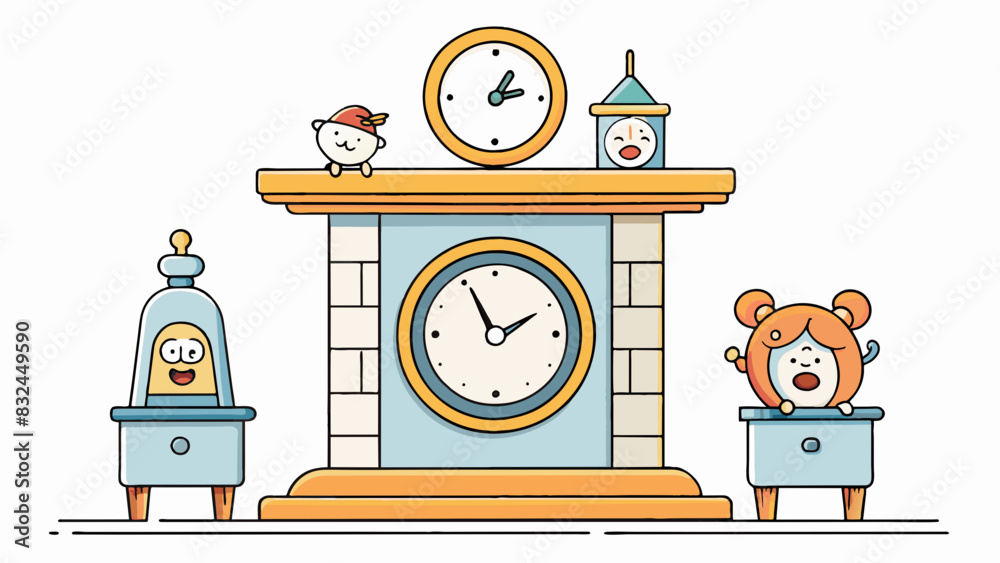 Poster The clock on the mantel would occasionally chime at random times startling the family each time. They had long given up trying to figure out the. Cartoon Vector.