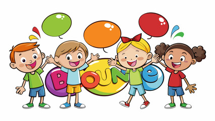 Fototapeta premium The childrens playful dialect bubbled with energetic slang and rapidfire words bouncing around like colorful bouncy balls in a neverending game.. Cartoon Vector.