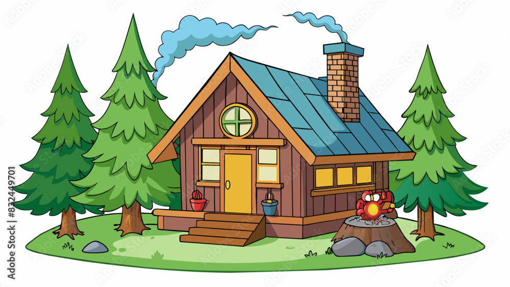 Aufkleber The cozy cabin in the woods was enveloped in a peaceful hush punctuated only by the crackle of logs in the fireplace and the occasional hoot of an. Cartoon Vector.
