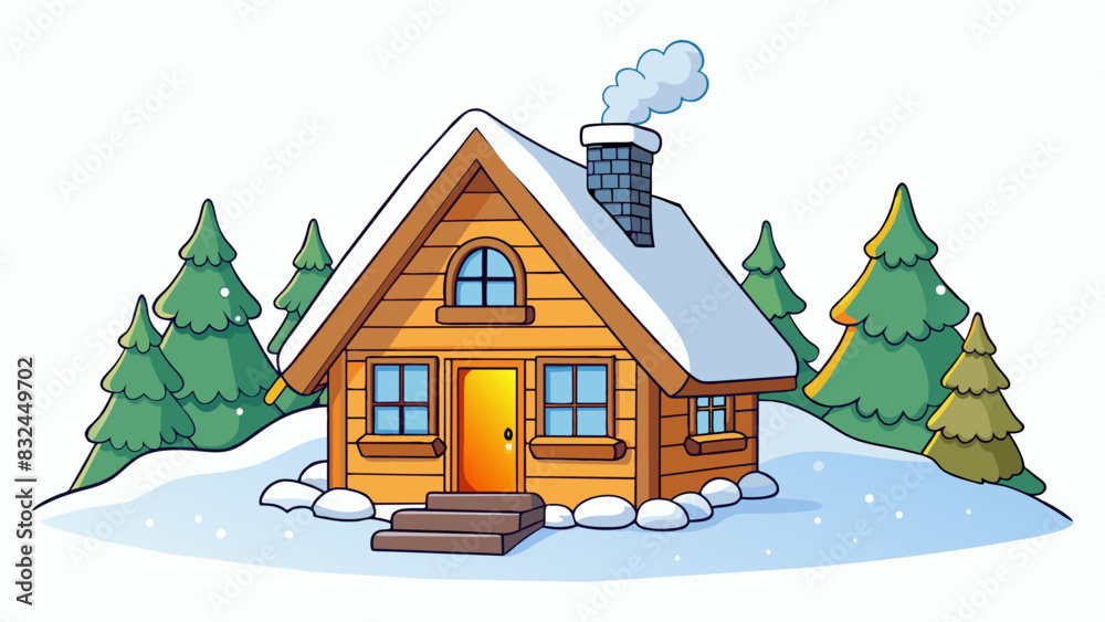 Poster the crisp snowy landscape was a sharp contrast to the warm cozy cabin nestled in the woods. as the s