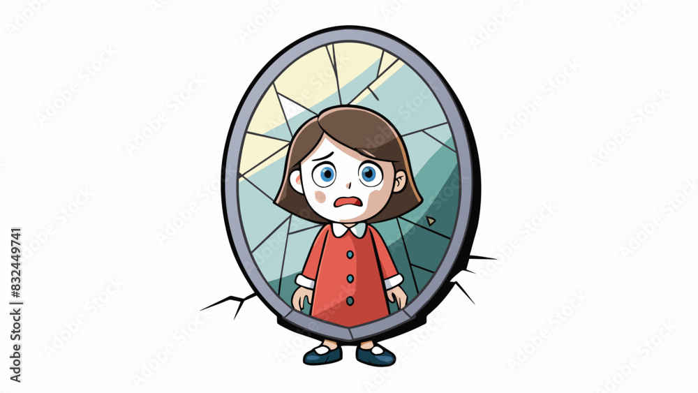 Poster the cracked mirror reflected a distorted image of the young girl standing in front of it her white k