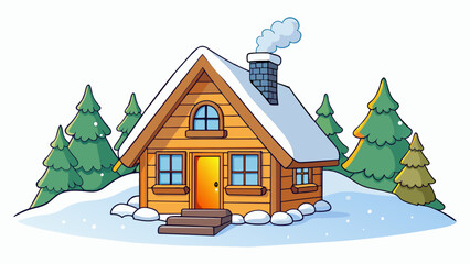 The crisp snowy landscape was a sharp contrast to the warm cozy cabin nestled in the woods. As the snow fell softly outside the inviting glow of the. Cartoon Vector.