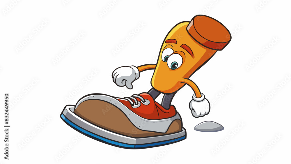 Poster The feeling of stepping on a sharp unseen pebble inside a tightfitting shoe while on a long walk.. Cartoon Vector.