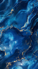 Abstract Golden Swirls in Blue Marble Texture Background