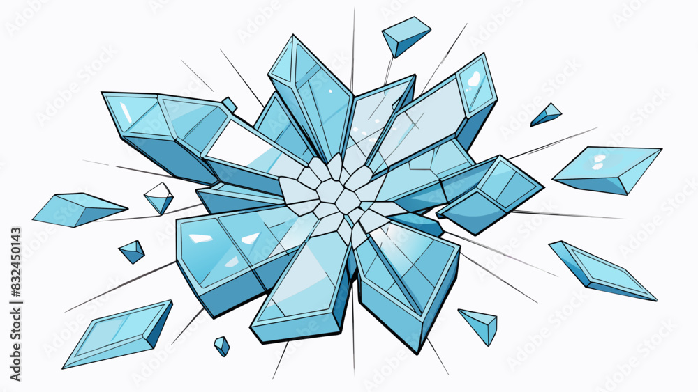 Poster The glass was completely shattered with sharp edges jutting out in every direction. The tiny shards covered the ground glinting in the sunlight.. Cartoon Vector.