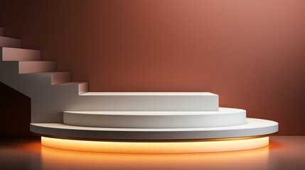 Obraz premium Minimalist white podium with subtle lighting, focusing attention on sleek, modern home decor items