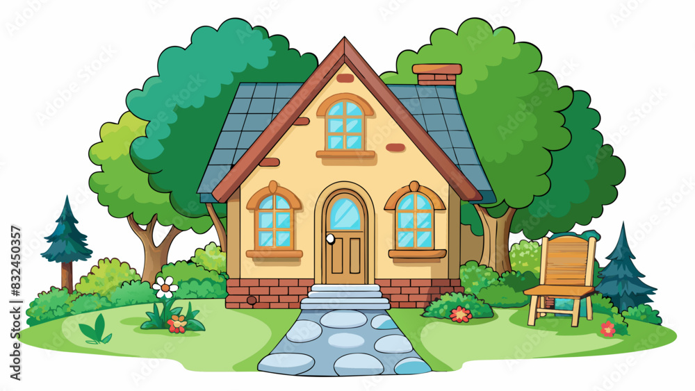 Poster the institute is a small quaint cottage nestled in the middle of a green forest. the front yard is f
