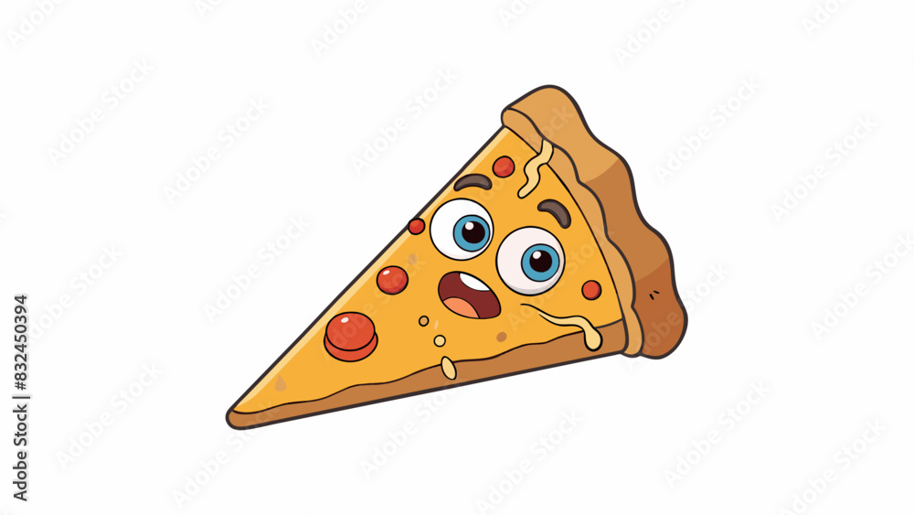 Poster The last slice of pizza disappeared in seconds as the hungry children eagerly ed it up leaving behind only a few tered crumbs.. Cartoon Vector.