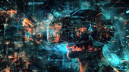 Obraz premium Virtual Reality Technology Backqround: Futuristic Digital Imagery and 3D Elements