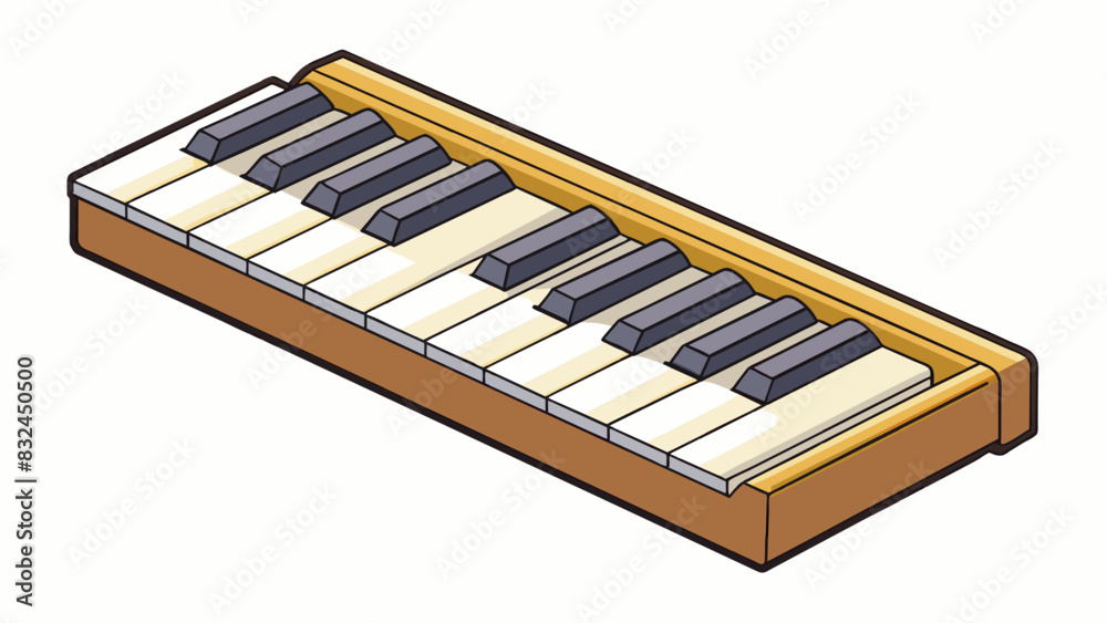 Poster The middle key on a piano sitting perfectly in between the high and low notes but with a slight chip in its ivory surface.. Cartoon Vector.