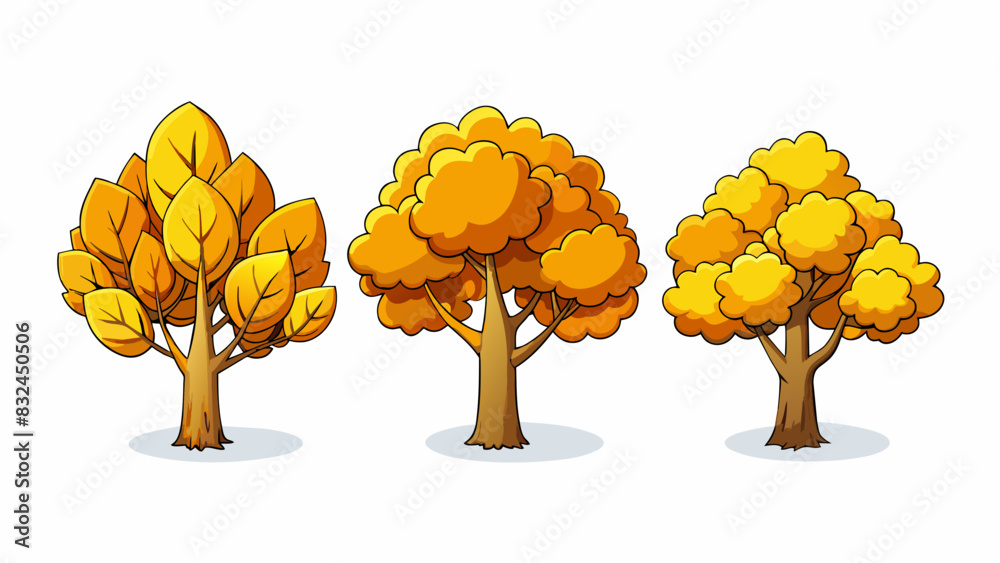 Poster The leaves on the trees had begun to change displaying a spectrum of yellows oranges and browns signaling the arrival of September.. Cartoon Vector.