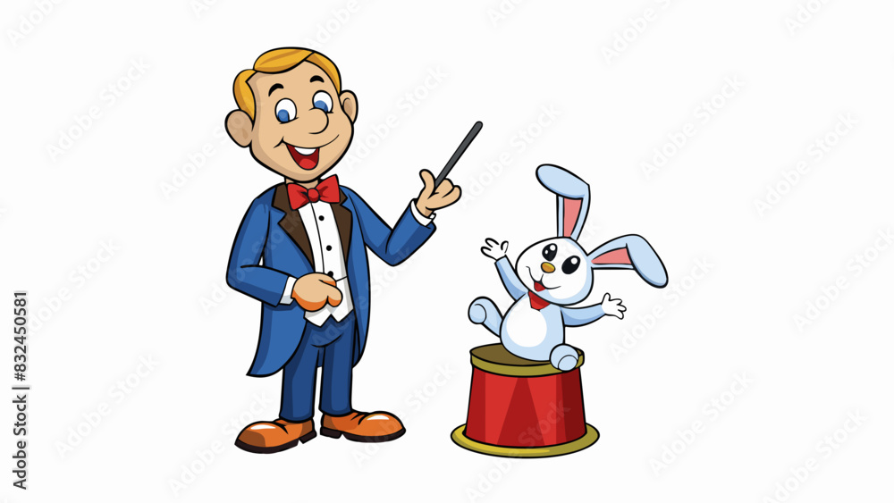 Poster The magicians performance reached a showstopping conclude as he pulled a live rabbit out of his hat to the crowds amazement.. Cartoon Vector.