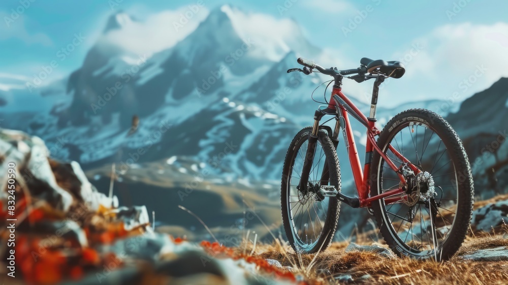 Wall mural bicycle with mountain background. space area for text - Wall murals